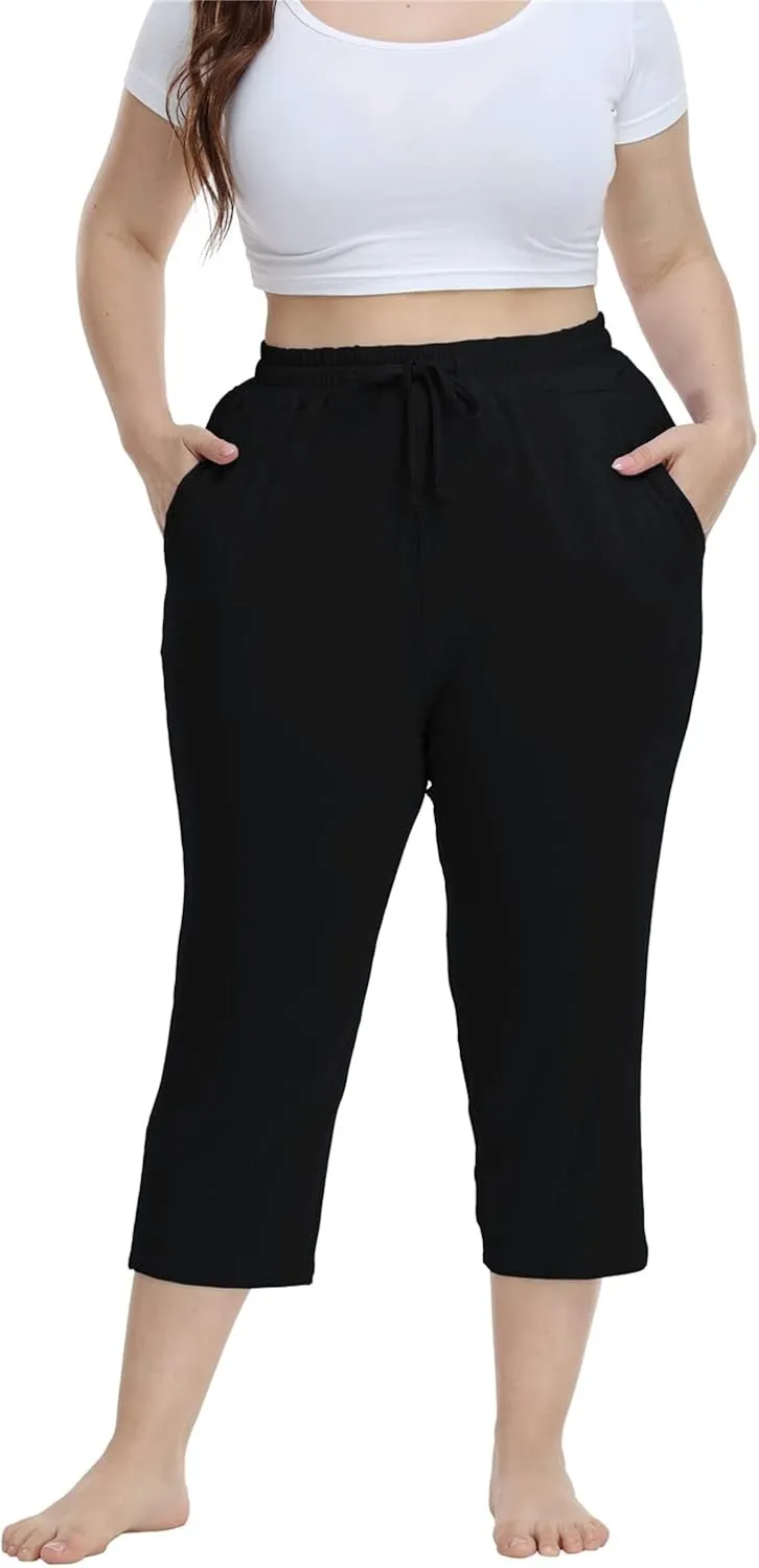 Kotii Women's Plus Size Capri Pants Summer Yoga Crop Sweatpants