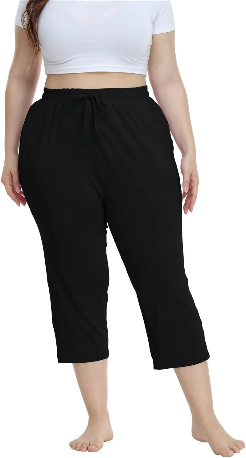 Kotii Women's Plus Size Capri Pants Summer Yoga Crop Sweatpants