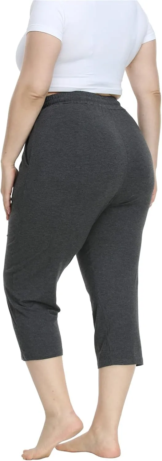 Kotii Women's Plus Size Capri Pants Summer Yoga Crop Sweatpants