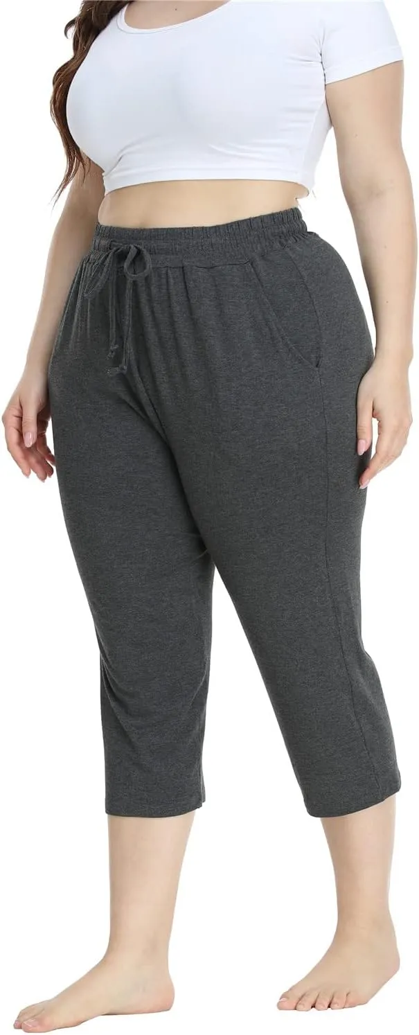 Kotii Women's Plus Size Capri Pants Summer Yoga Crop Sweatpants