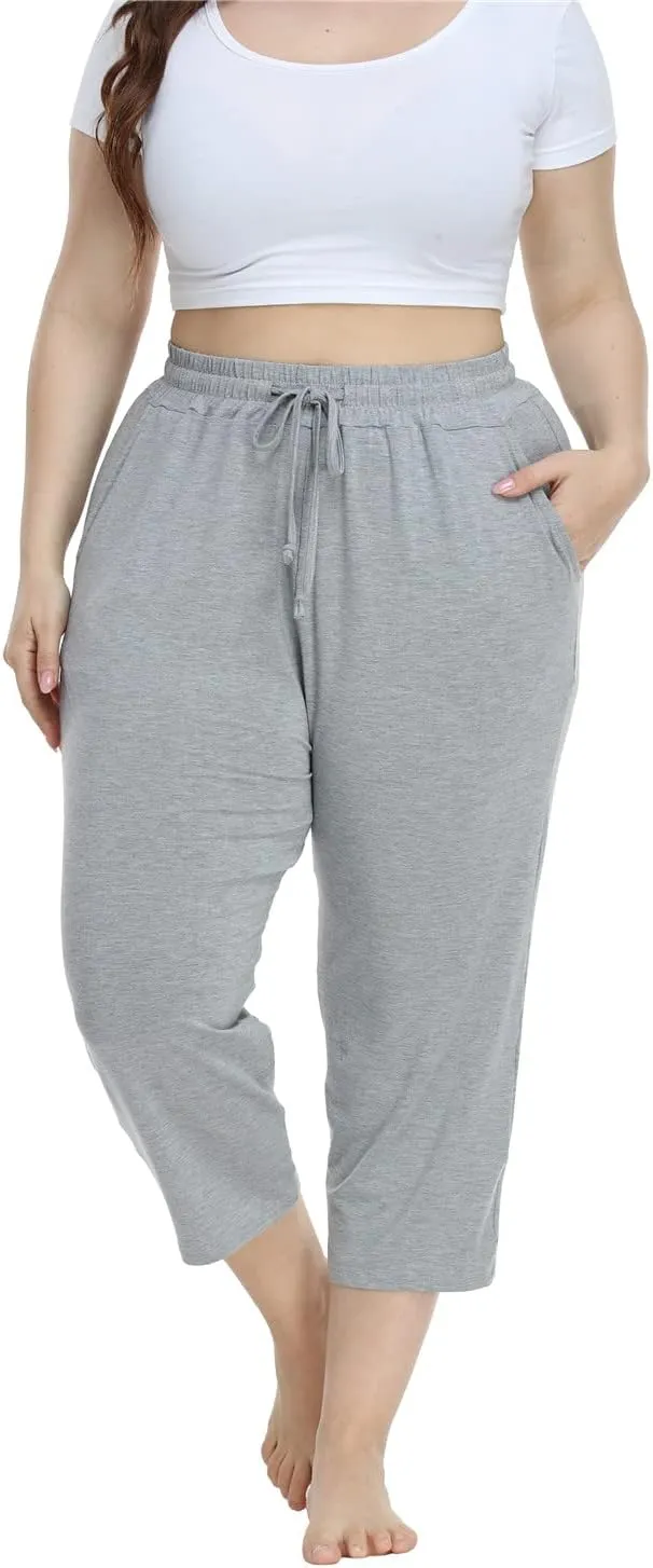Kotii Women's Plus Size Capri Pants Summer Yoga Crop Sweatpants