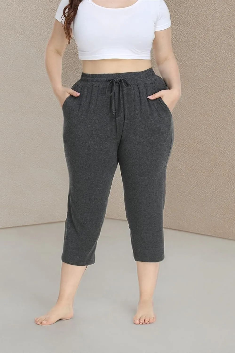 Kotii Women's Plus Size Capri Pants Summer Yoga Crop Sweatpants