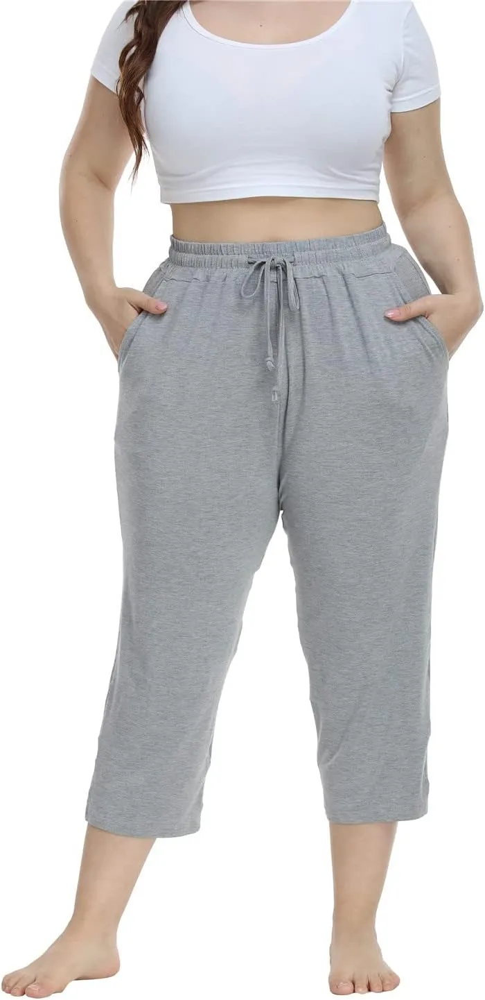 Kotii Women's Plus Size Capri Pants Summer Yoga Crop Sweatpants