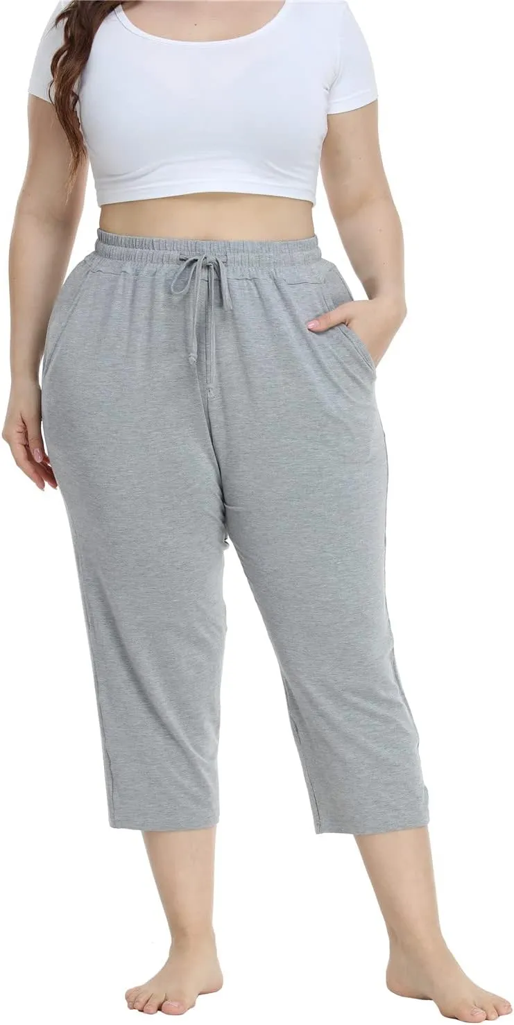 Kotii Women's Plus Size Capri Pants Summer Yoga Crop Sweatpants