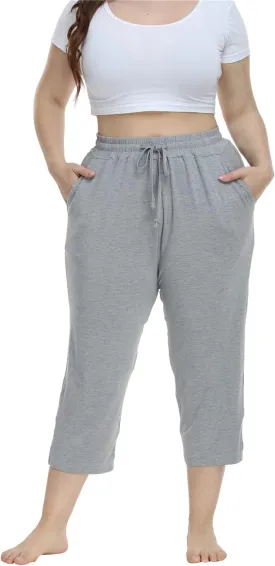 Kotii Women's Plus Size Capri Pants Summer Yoga Crop Sweatpants