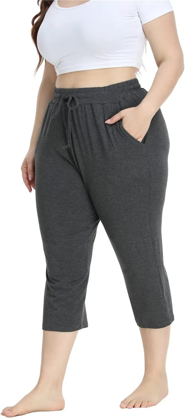 Kotii Women's Plus Size Capri Pants Summer Yoga Crop Sweatpants