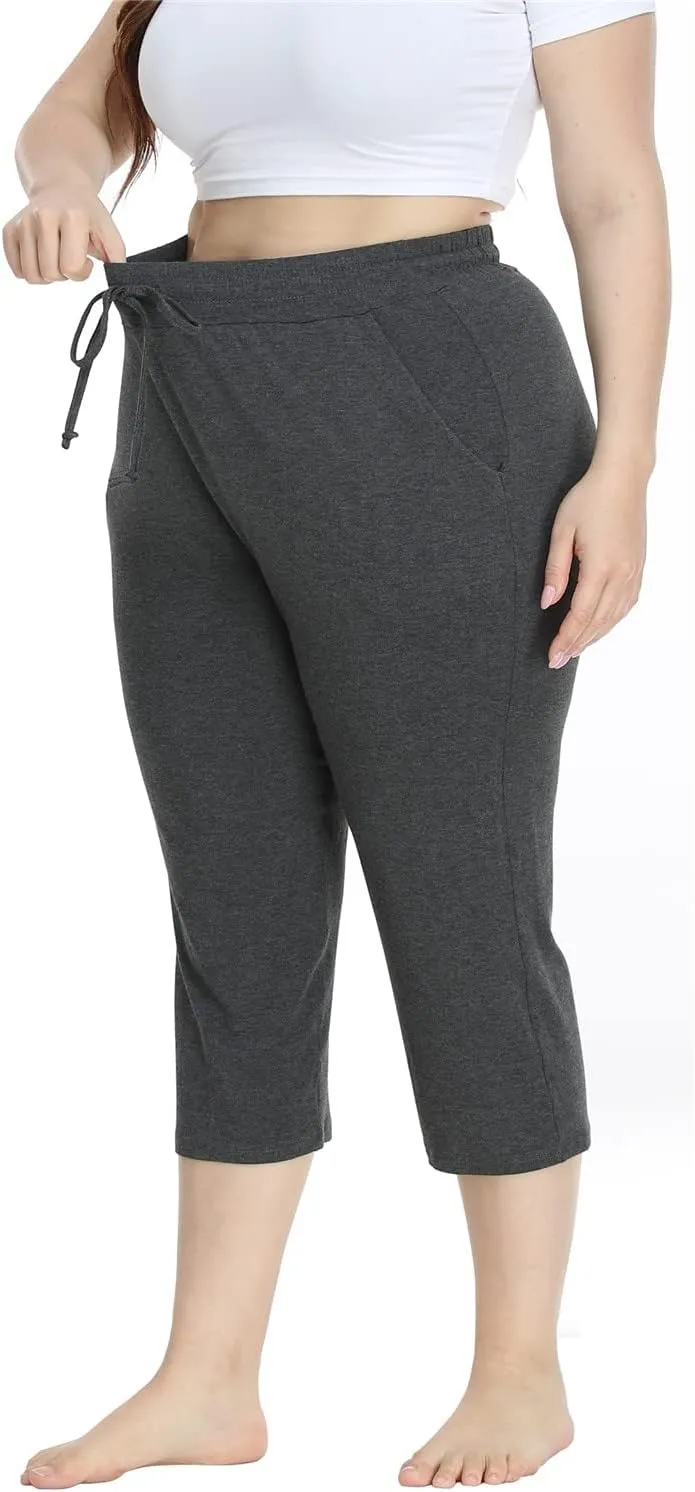 Kotii Women's Plus Size Capri Pants Summer Yoga Crop Sweatpants