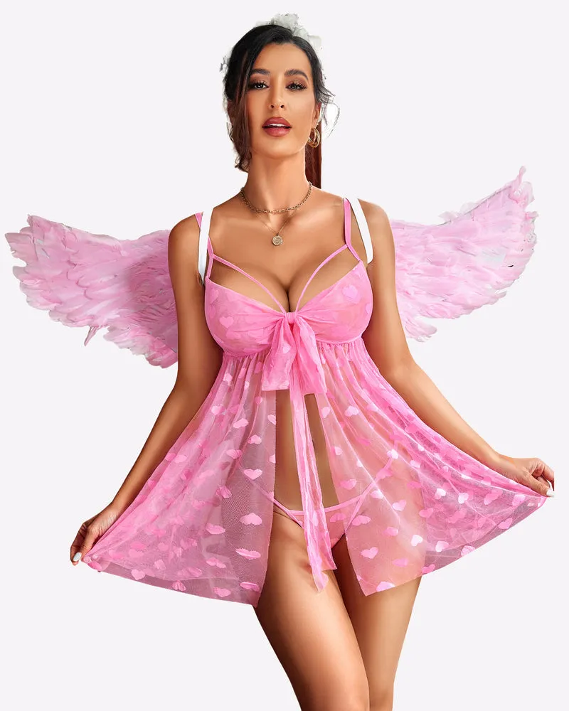 Lace Mesh Babydoll Open Front Nighty