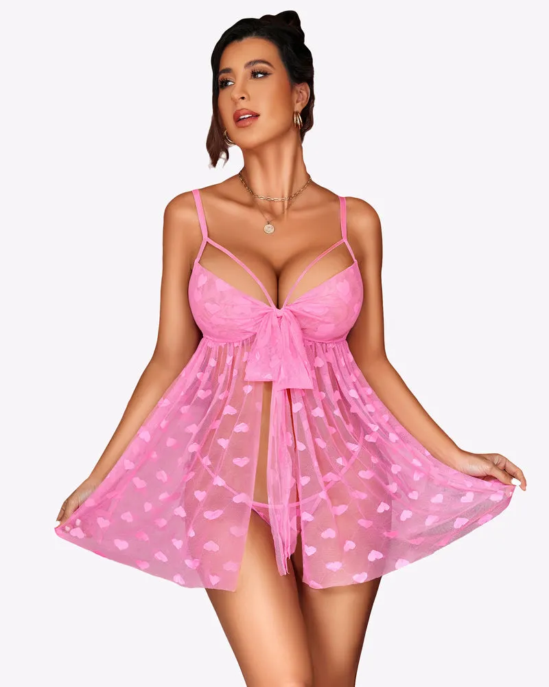 Lace Mesh Babydoll Open Front Nighty