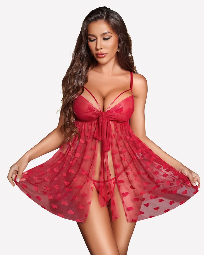 Lace Mesh Babydoll Open Front Nighty