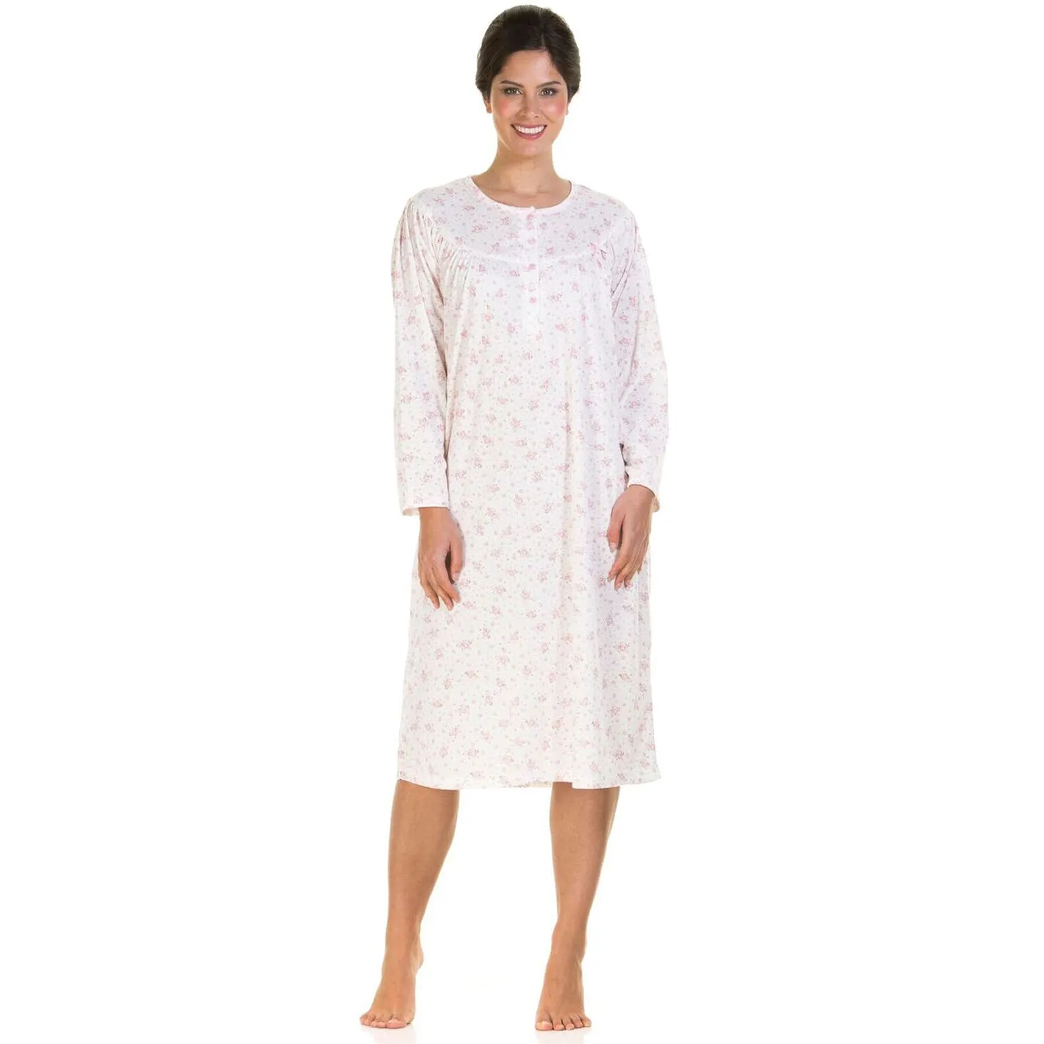 Ladies Long Sleeve Floral Jersey Cuddleskin Nightdress