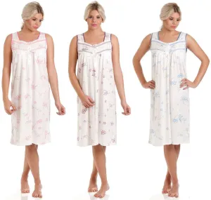 Lady Olga Floral Cotton Jersey Sleeveless Nightdress