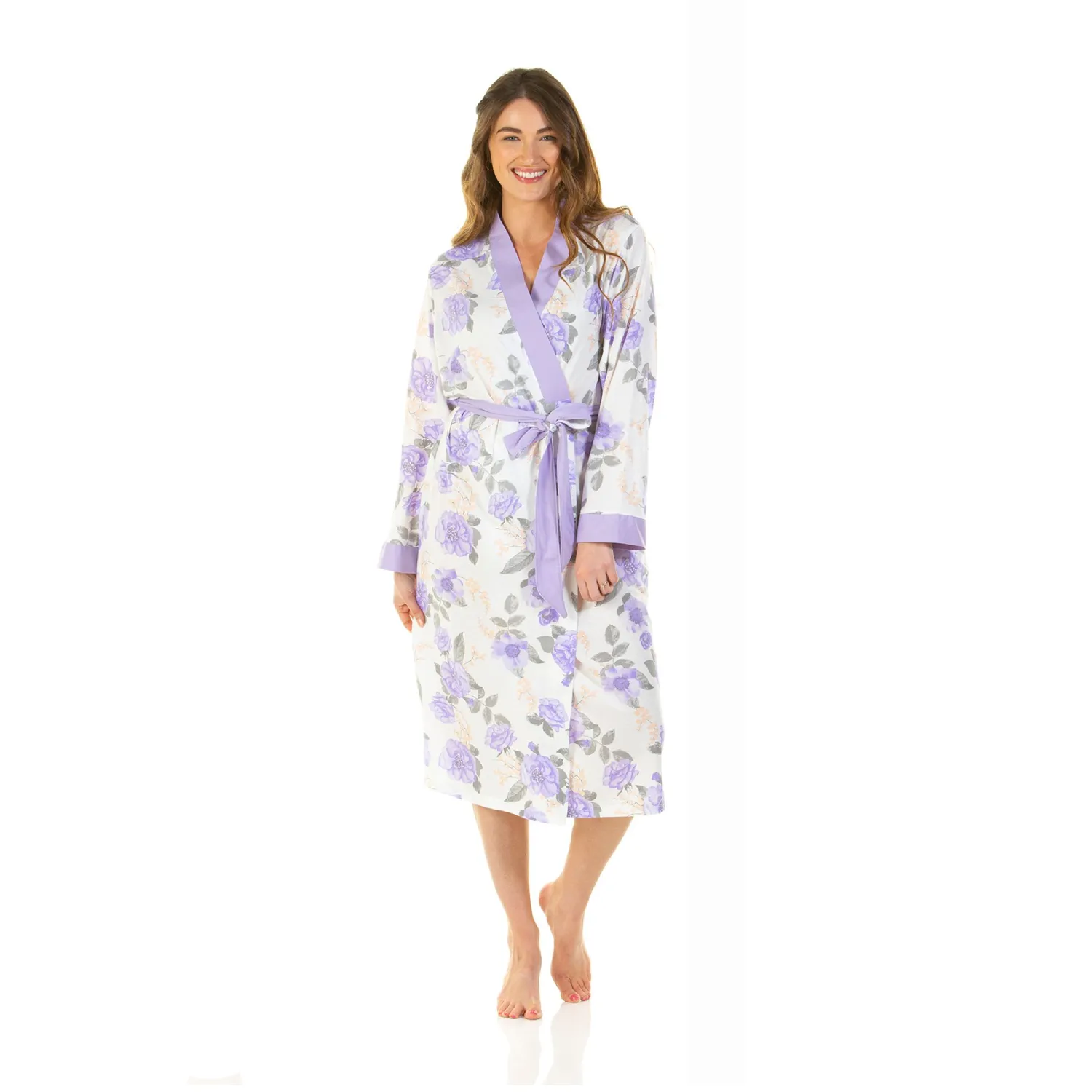 Lady Olga Long Sleeve Rose Print Wrap Dressing Gown 45"