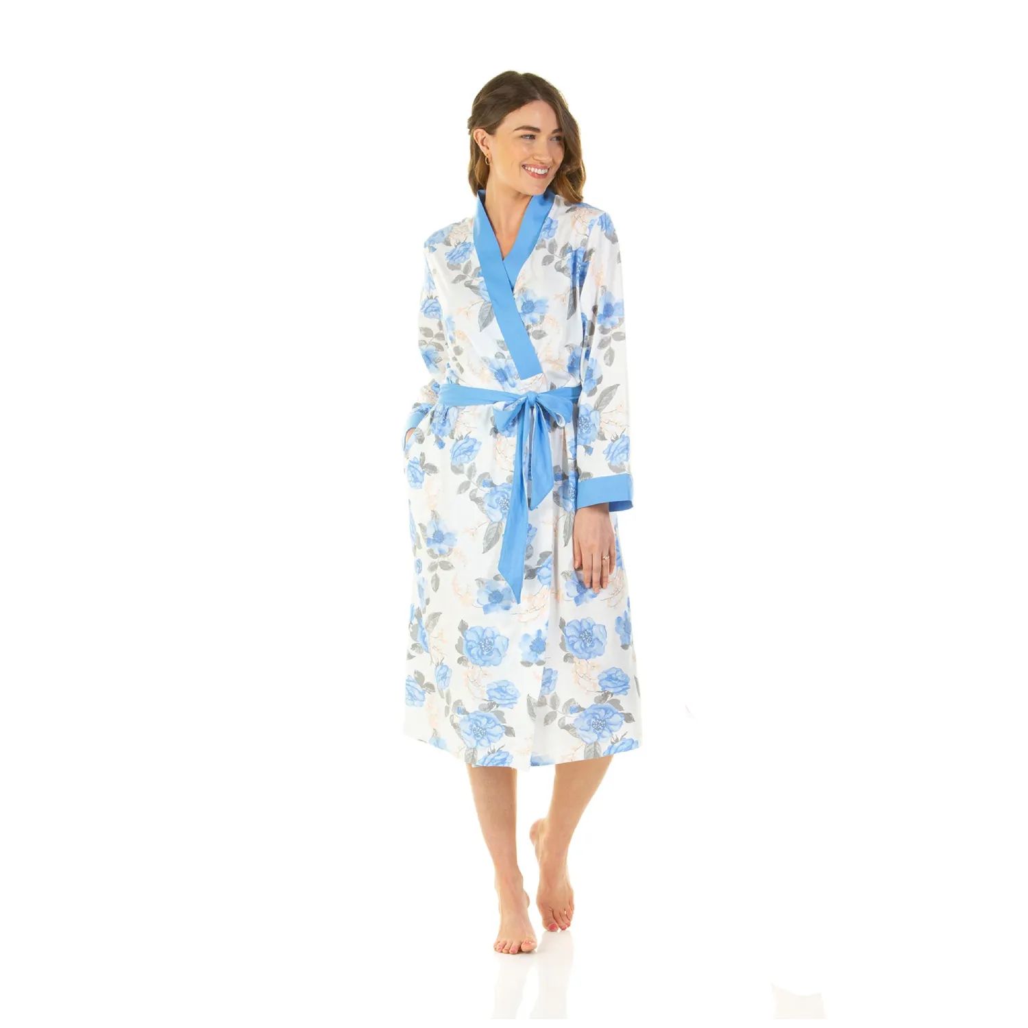 Lady Olga Long Sleeve Rose Print Wrap Dressing Gown 45"