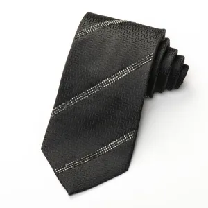 Lalanta Men's Black Silk Tie Striped Jet Black Rhinestones On Herringbone Silk