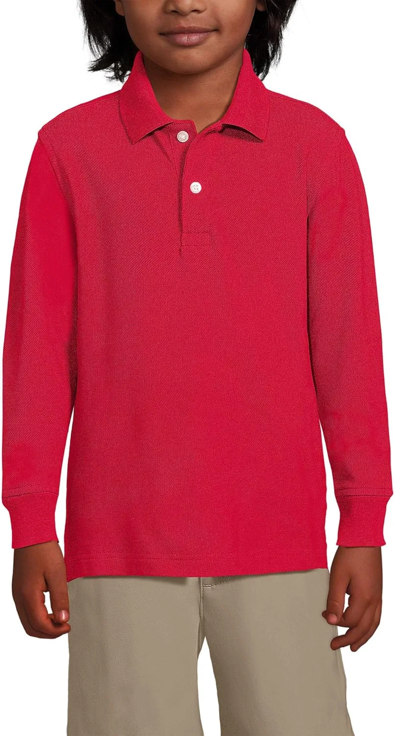 Lands' End School Uniform Kids Long Sleeve Mesh Polo Shirt