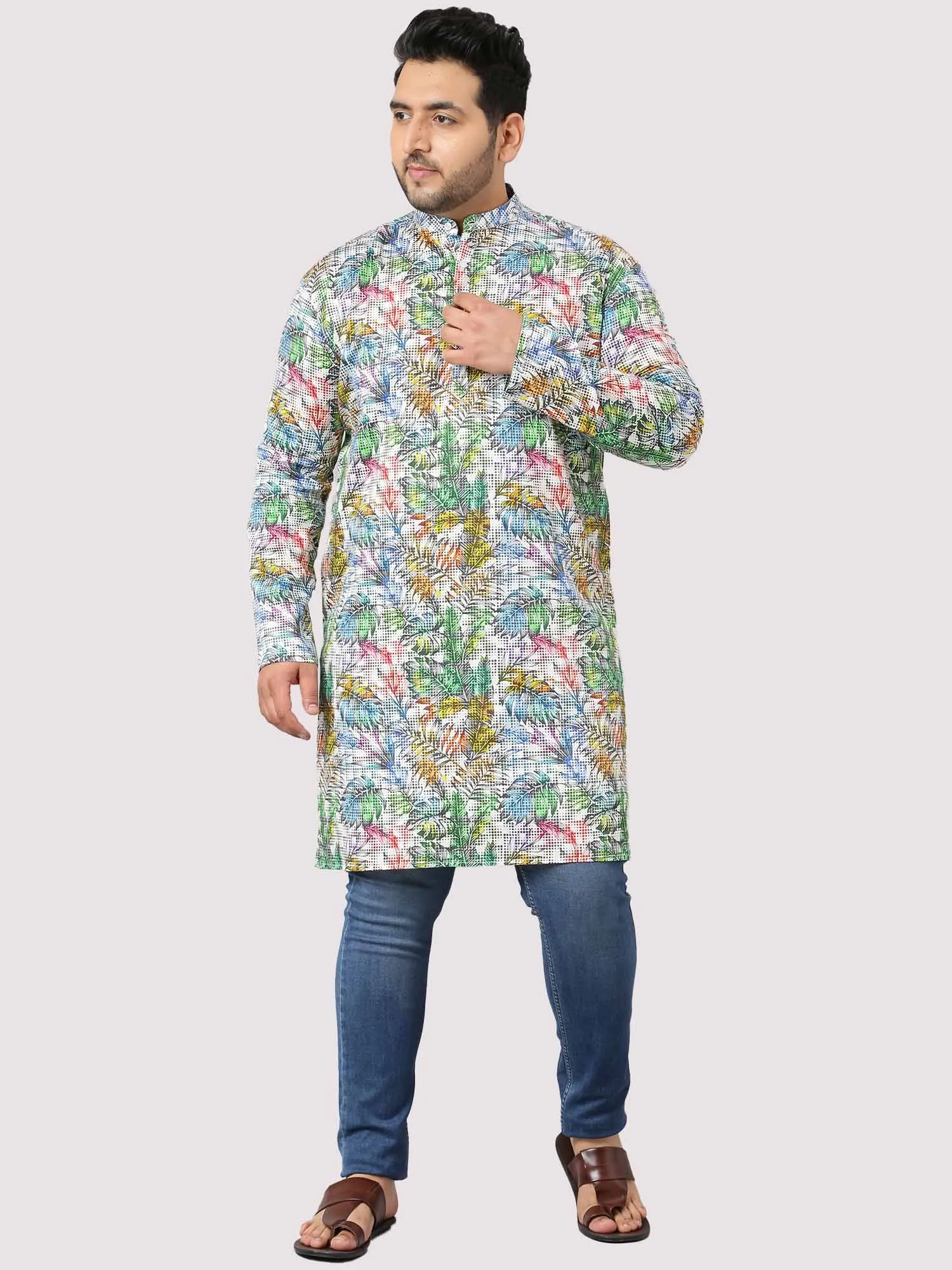 Leaf Matrix Printed Kurta Men's Plus Size