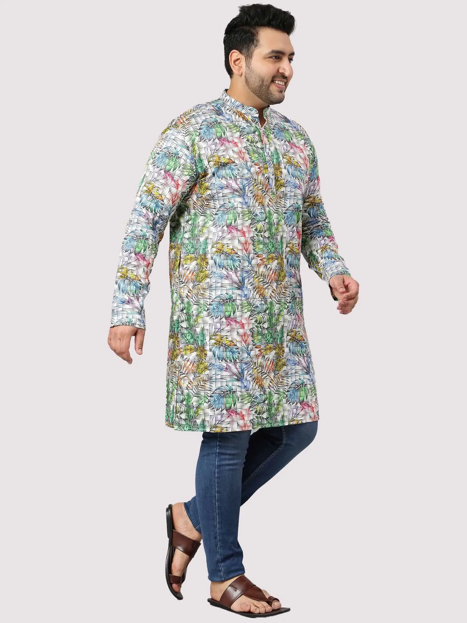 Leaf Matrix Printed Kurta Men's Plus Size