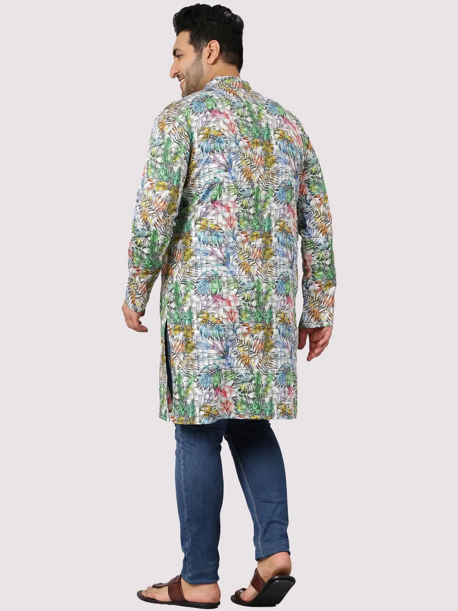 Leaf Matrix Printed Kurta Men's Plus Size