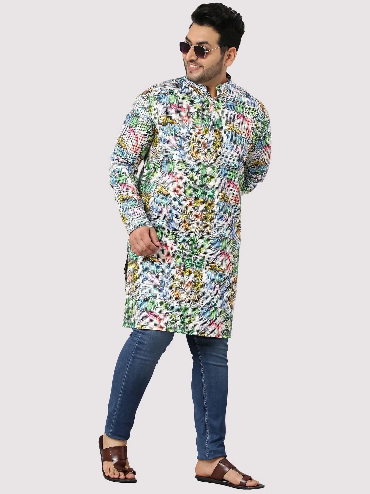 Leaf Matrix Printed Kurta Men's Plus Size