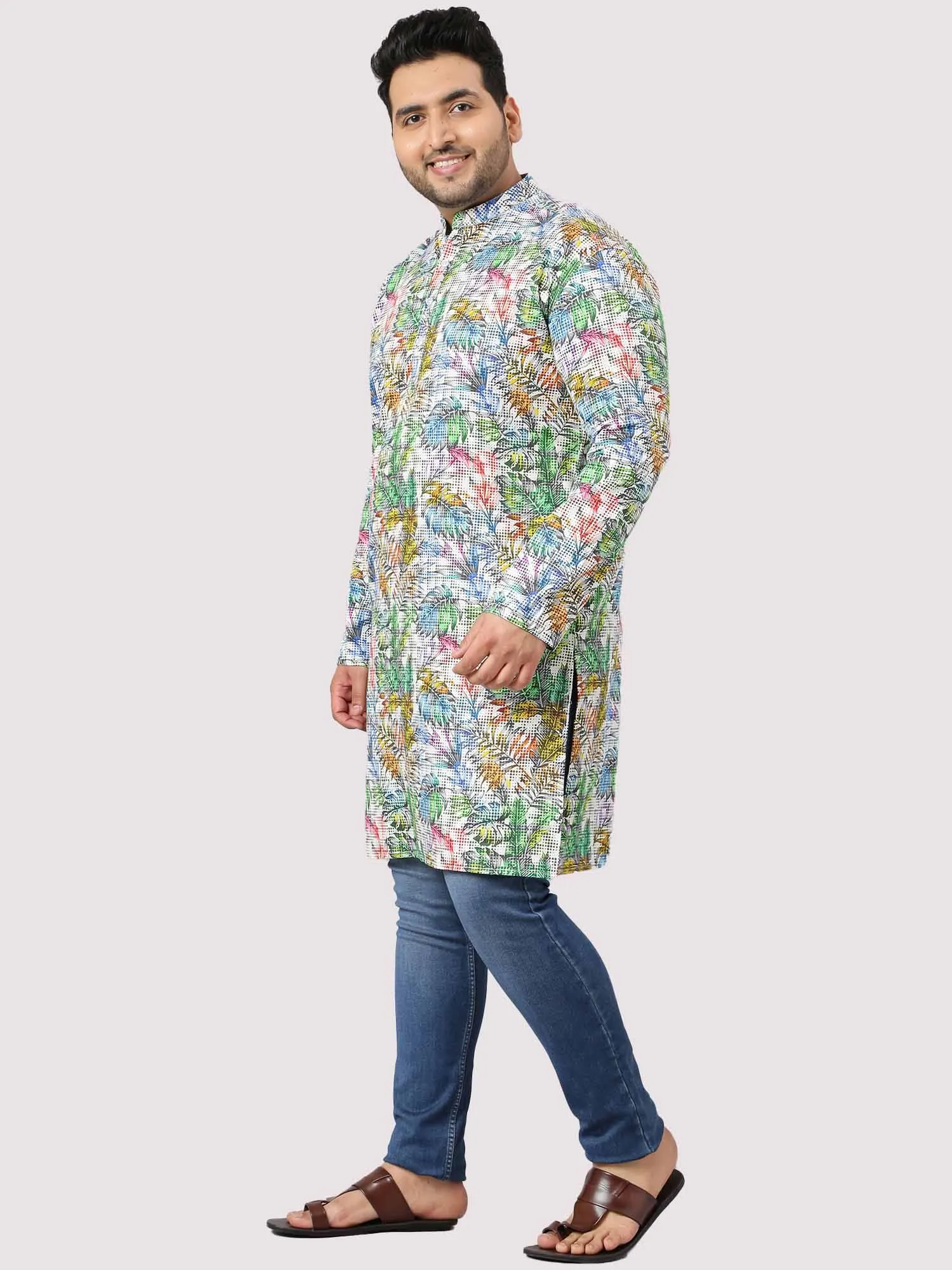 Leaf Matrix Printed Kurta Men's Plus Size