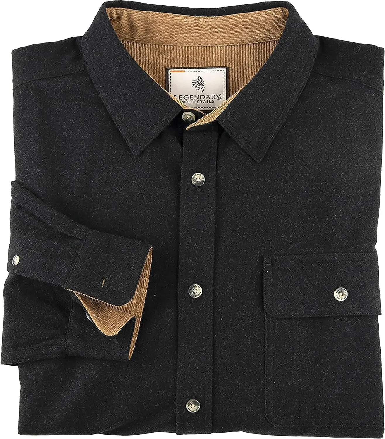 Legendary Whitetails Men's Buck Camp Flannel, Long Sleeve Plaid Button Down Casual Shirt, Corduroy Cuffs