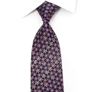 Leslie Vince Men's Silk Necktie Pink Foulard On Navy Sparkling with Rhinestones