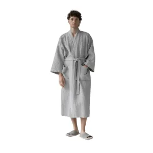 Light Grey Linen & Cotton Waffle Bathrobe
