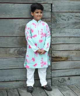 Light Sea Green Colored Tie & Dye Kurta-Pyjama Set for Boys