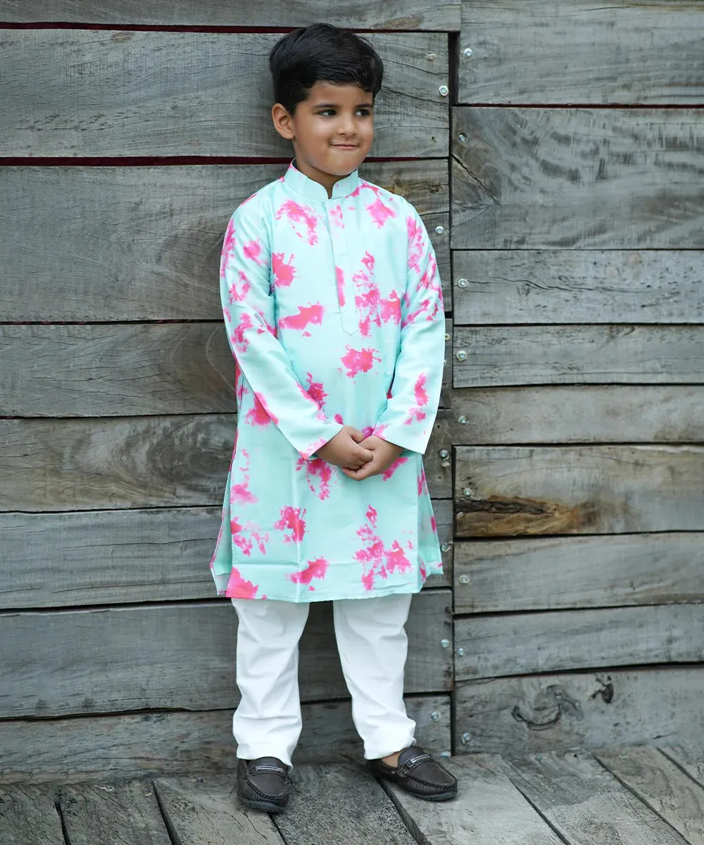 Light Sea Green Colored Tie & Dye Kurta-Pyjama Set for Boys