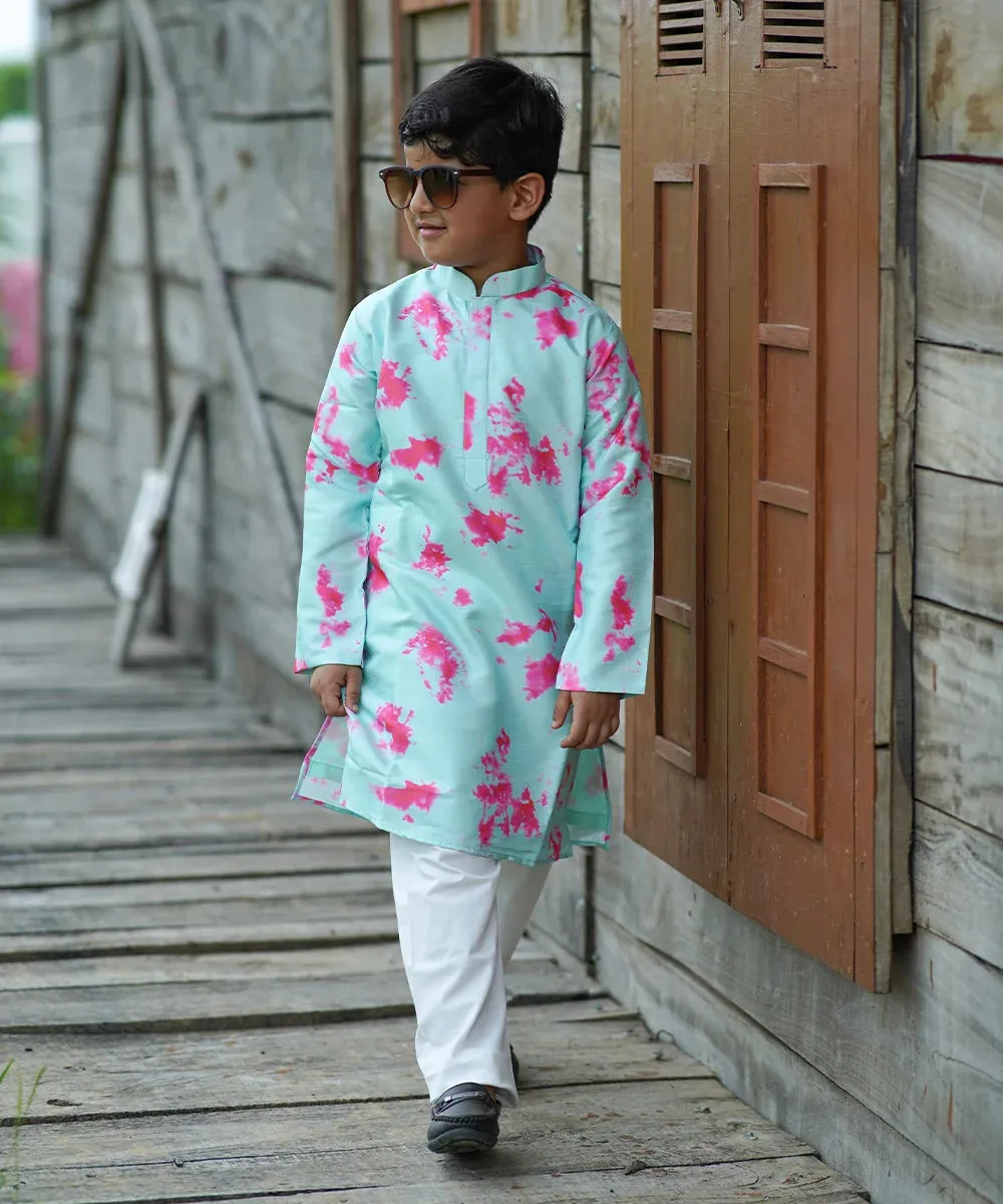 Light Sea Green Colored Tie & Dye Kurta-Pyjama Set for Boys