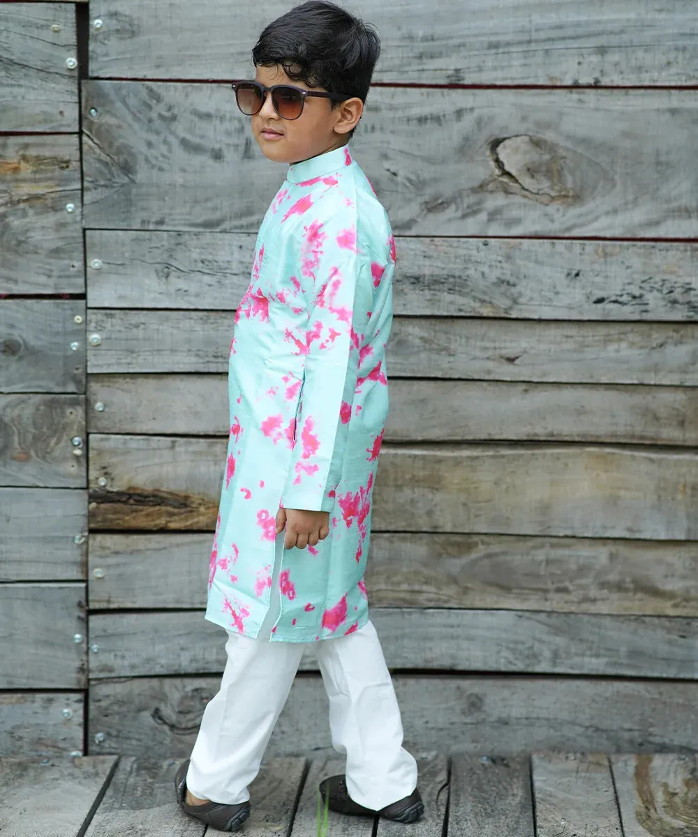 Light Sea Green Colored Tie & Dye Kurta-Pyjama Set for Boys