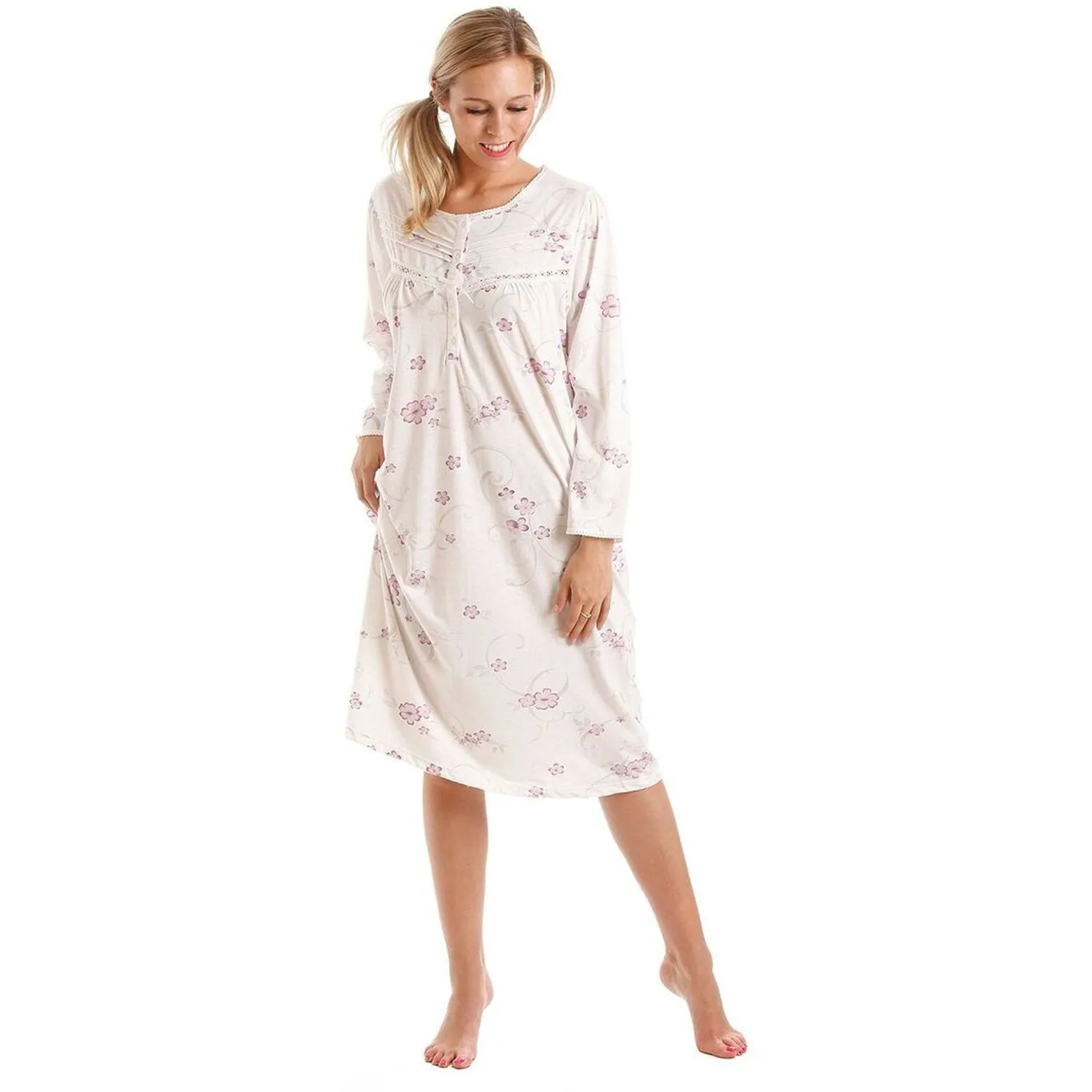 Long Sleeve Floral Cotton Jersey Nightdress