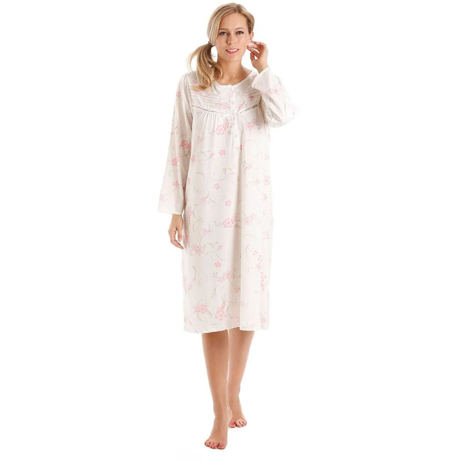 Long Sleeve Floral Cotton Jersey Nightdress