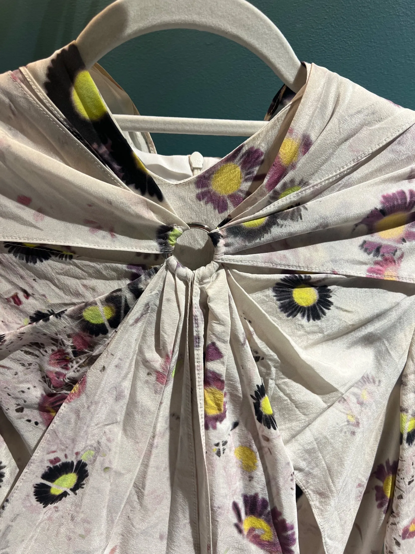 Long sleeved silk/lycra digital floral print dress