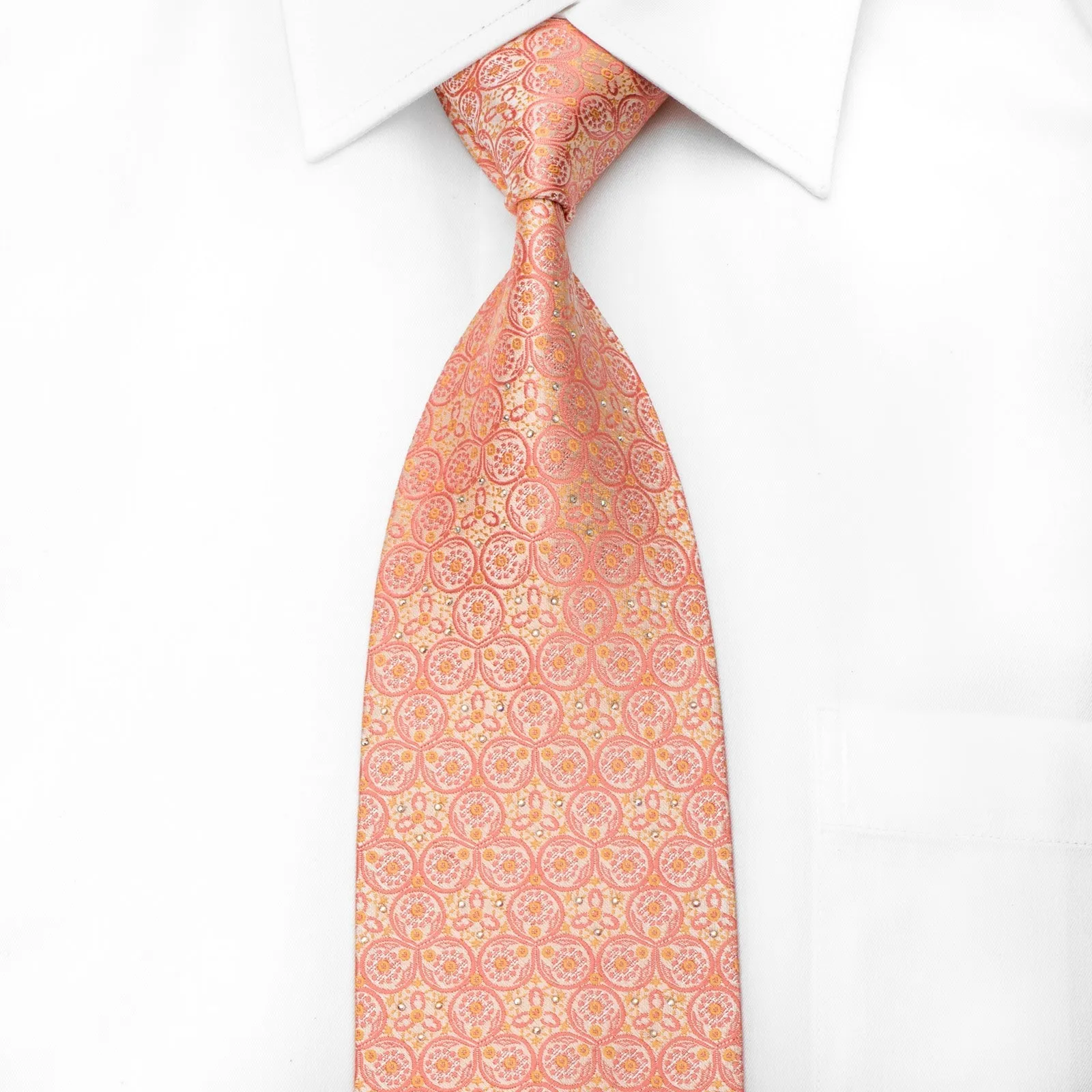 Louis Quatorze Mens Crystal Silk Tie Pink Medallions On Pink With Silver Sparkles
