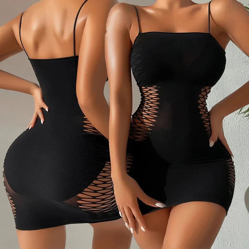 LVSANW Sexy Sleeveless Bodycon Mini Dress Women Spaghetti Strap Party Nightclub Slim Evening Dresses Ladies Plus Size Hollow Clubwear