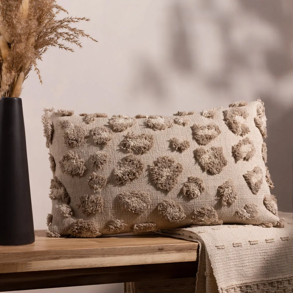 Maeve Tufted Leopard Print Cushion Natural