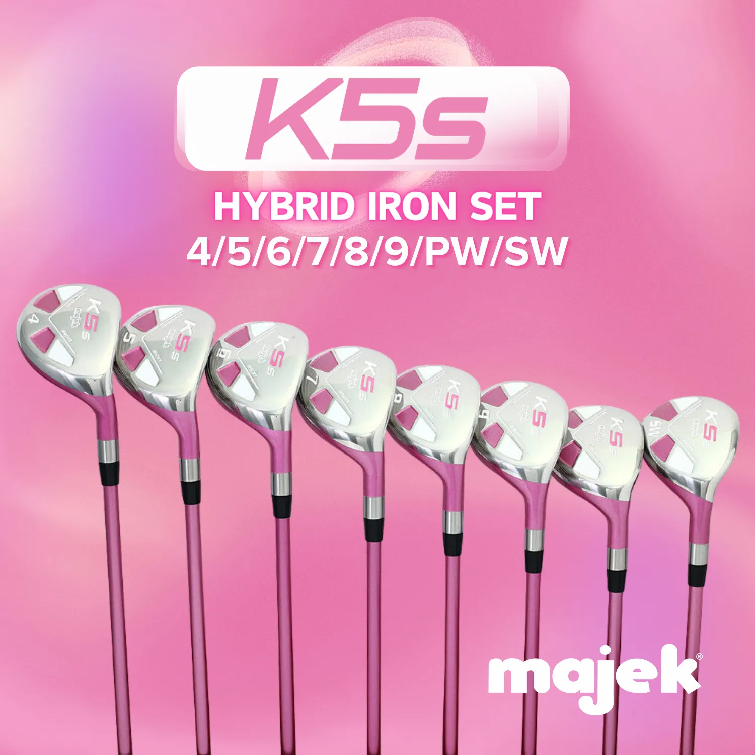 Majek Pink Senior Women's Golf All True Hybrid Set 4-SW All Lady Flex Utility Clubs