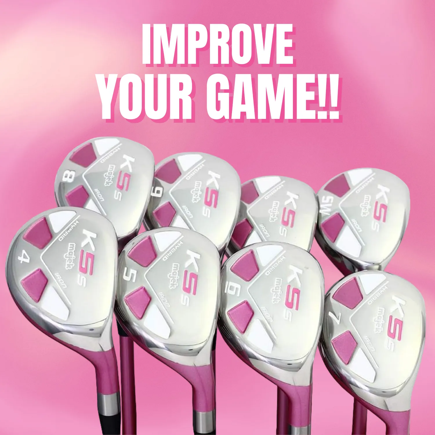Majek Pink Senior Women's Golf All True Hybrid Set 4-SW All Lady Flex Utility Clubs