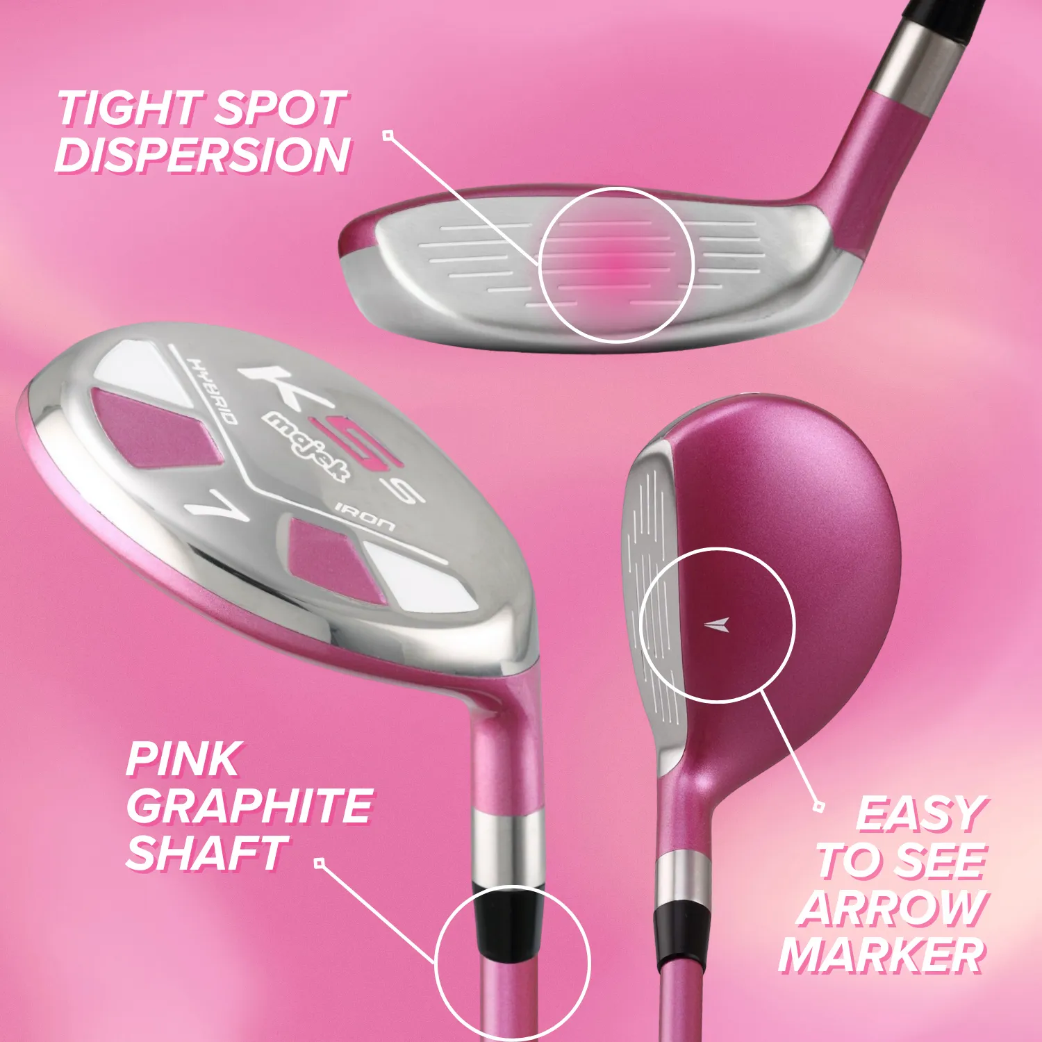 Majek Pink Senior Women's Golf All True Hybrid Set 4-SW All Lady Flex Utility Clubs