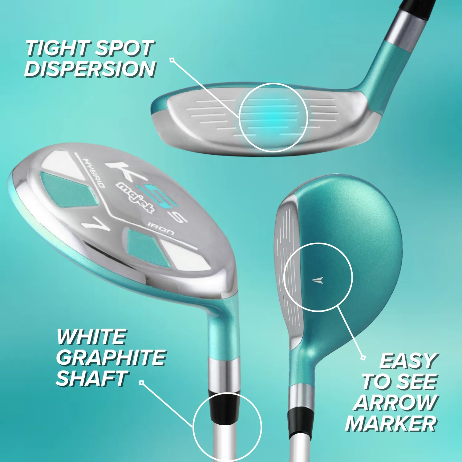 Majek Teal Senior Women's Golf All True Hybrid Set 4-SW All Lady Flex Utility Clubs