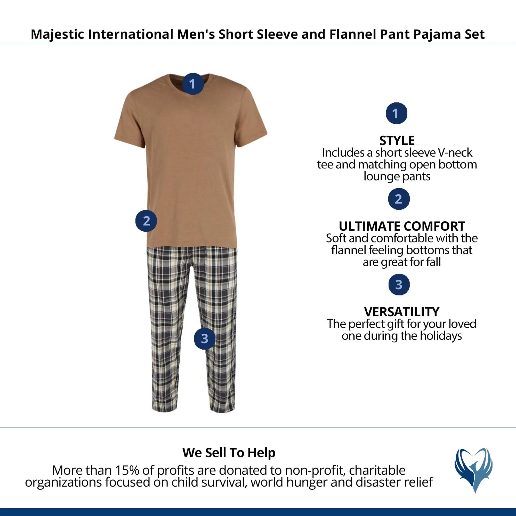 Majestic International Men's Short Sleeve and Flannel Pant Pajama Set