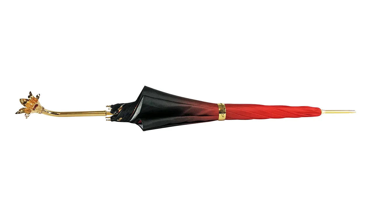 Marvelous Green and Red Umbrella with Goldplated flower