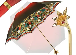 Marvelous Green and Red Umbrella with Goldplated flower