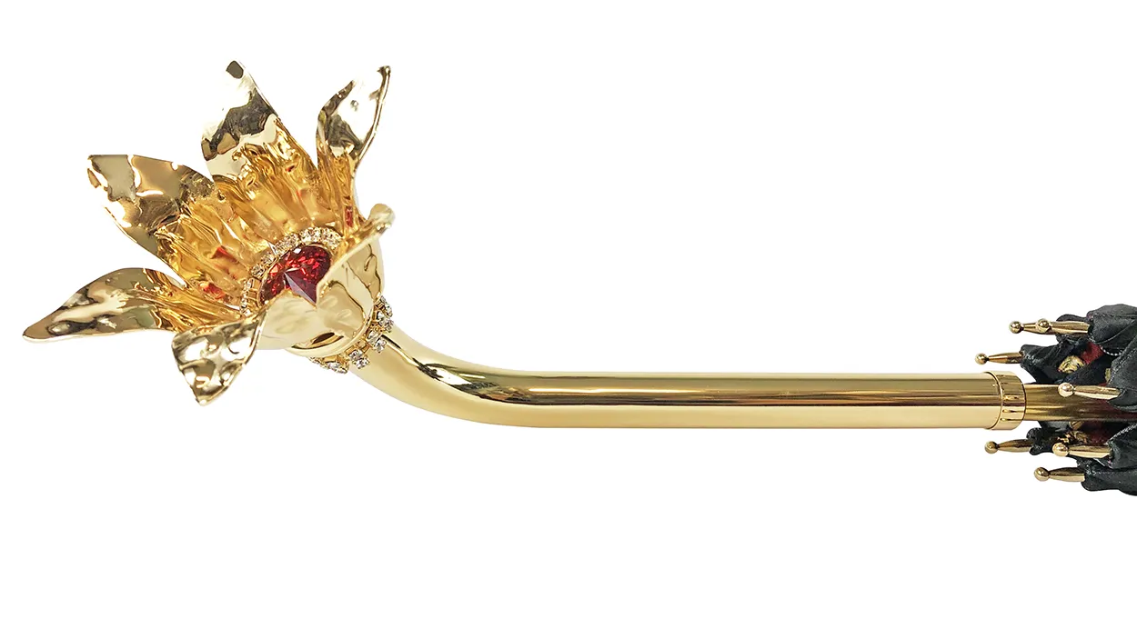 Marvelous Green and Red Umbrella with Goldplated flower