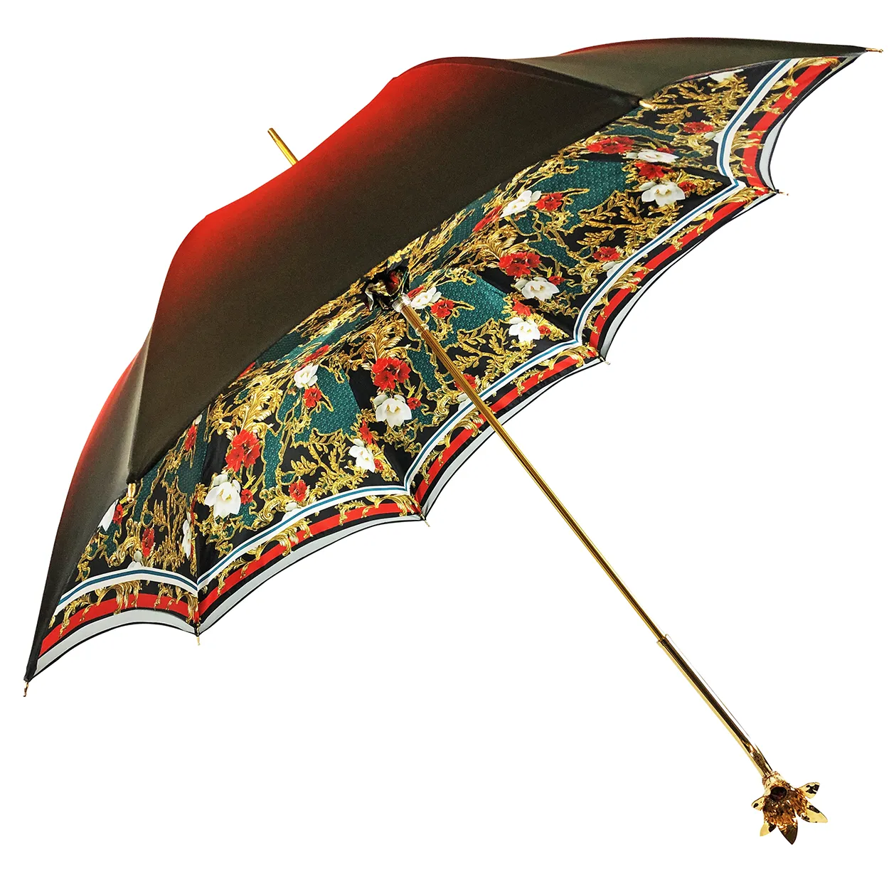 Marvelous Green and Red Umbrella with Goldplated flower
