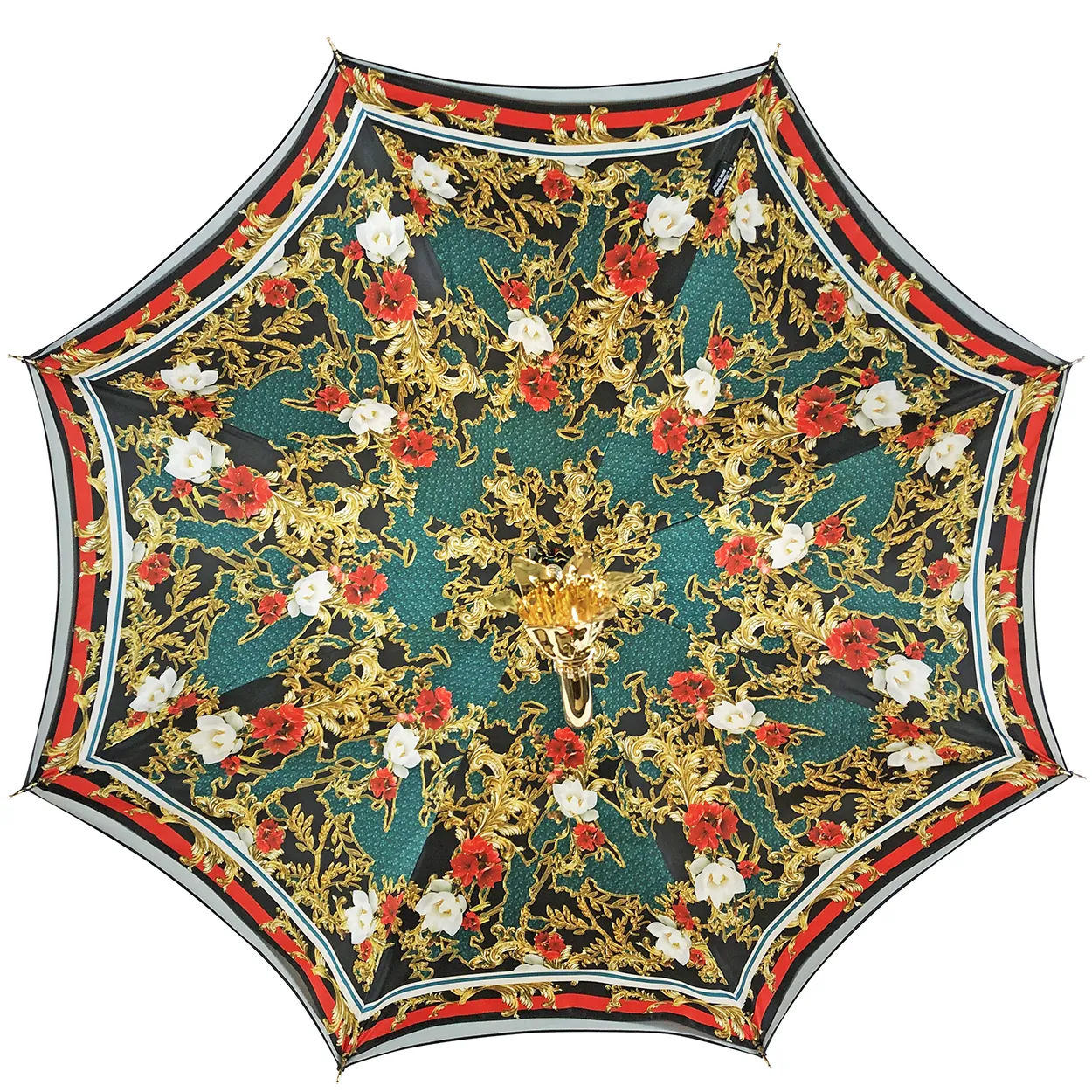 Marvelous Green and Red Umbrella with Goldplated flower