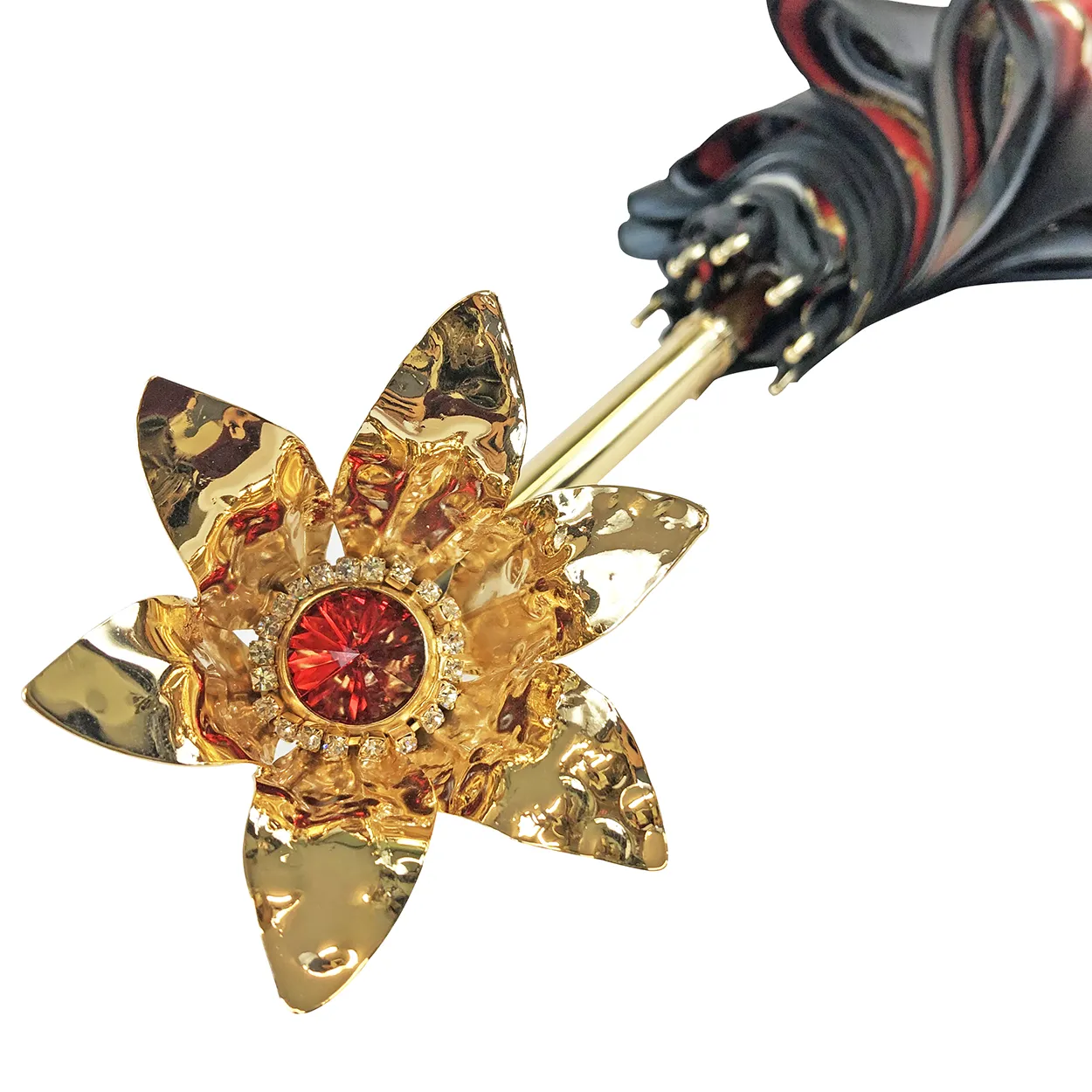 Marvelous Green and Red Umbrella with Goldplated flower