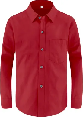 Marvelous World Boys' Long Sleeve Solid Buttoned Cuffs Dress Shirt Kids Casual Button Down Shirts with Chest Pocket